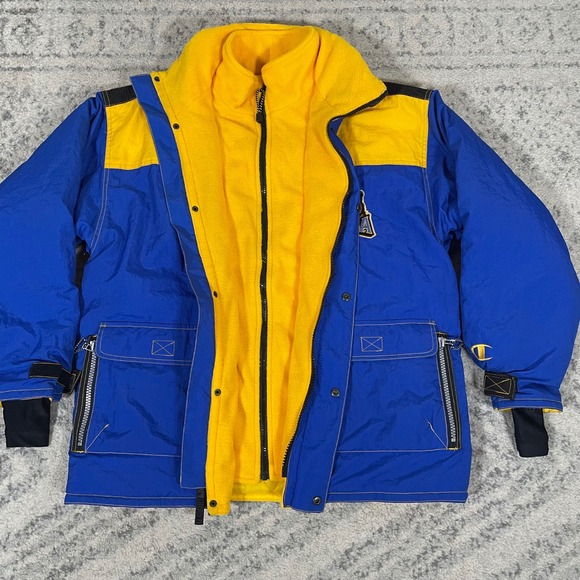Champion UCLA Bruins Full Zip Jacket Mens Large Blue Yellow Hideaway Hood Coat - Picture 4 of 8